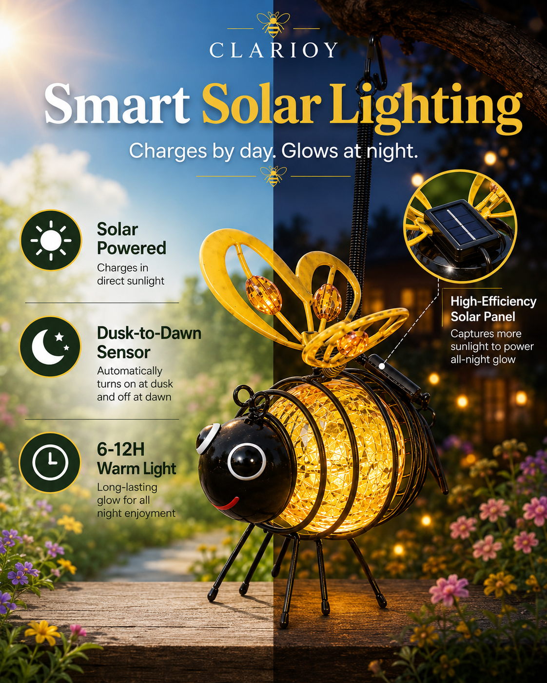 ⏰🔥LIMITED TIME 50% OFF!🔥50K+ SOLD!   🐝Outdoor Hanging Solar Bee Light - Perfect Gift For Plant Lovers Moms Or Literally Anyone Who Smiles❤️