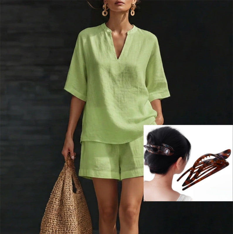 🍀Women's Casual V-Neck Two-Piece Short Set