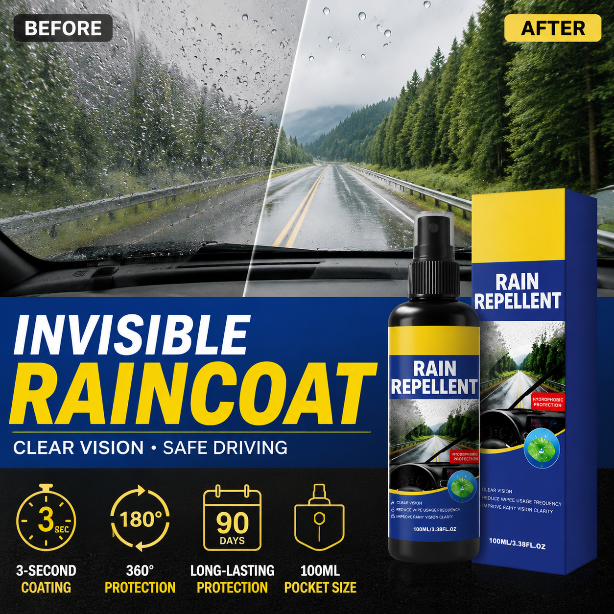 🚗Kristalheldere regenafstotende spray voor de voorruit