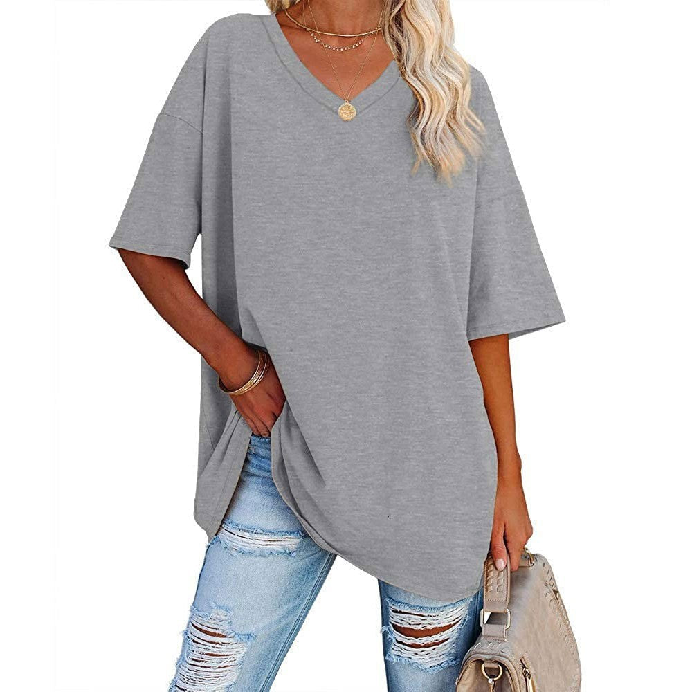 🌸 50% OFF NOW! 🌸Women's Casual Loose Plus Size V Neck T Shirts Summer Half Sleeve Tees Fit Cotton Tunic Tops