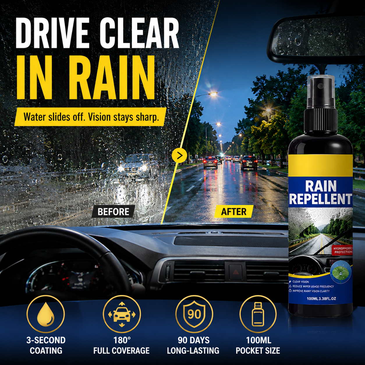 🚗Kristalheldere regenafstotende spray voor de voorruit