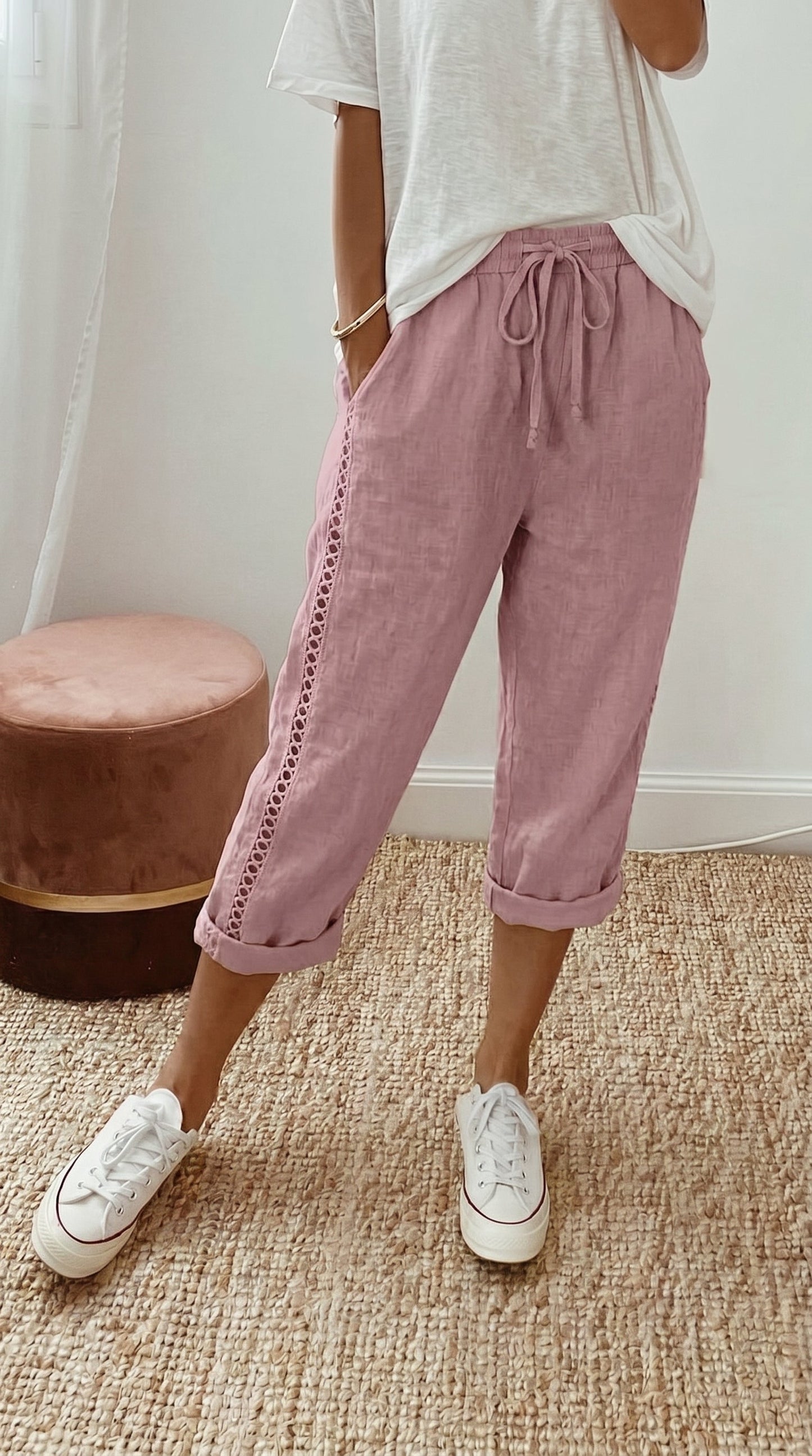 ☀️👖 Zomerbroek in caprilengte voor dames met kanten details 🧵🌸