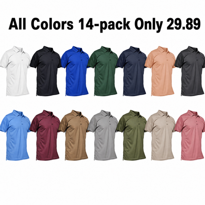 Men's Quick-Dry Tactical Performance Polo Shirts 7-Pack & 14-Pack Set - Short Sleeve Outdoor Work Shirts