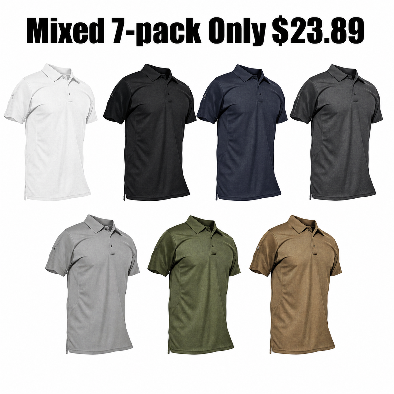 Men's Quick-Dry Tactical Performance Polo Shirts 7-Pack & 14-Pack Set - Short Sleeve Outdoor Work Shirts