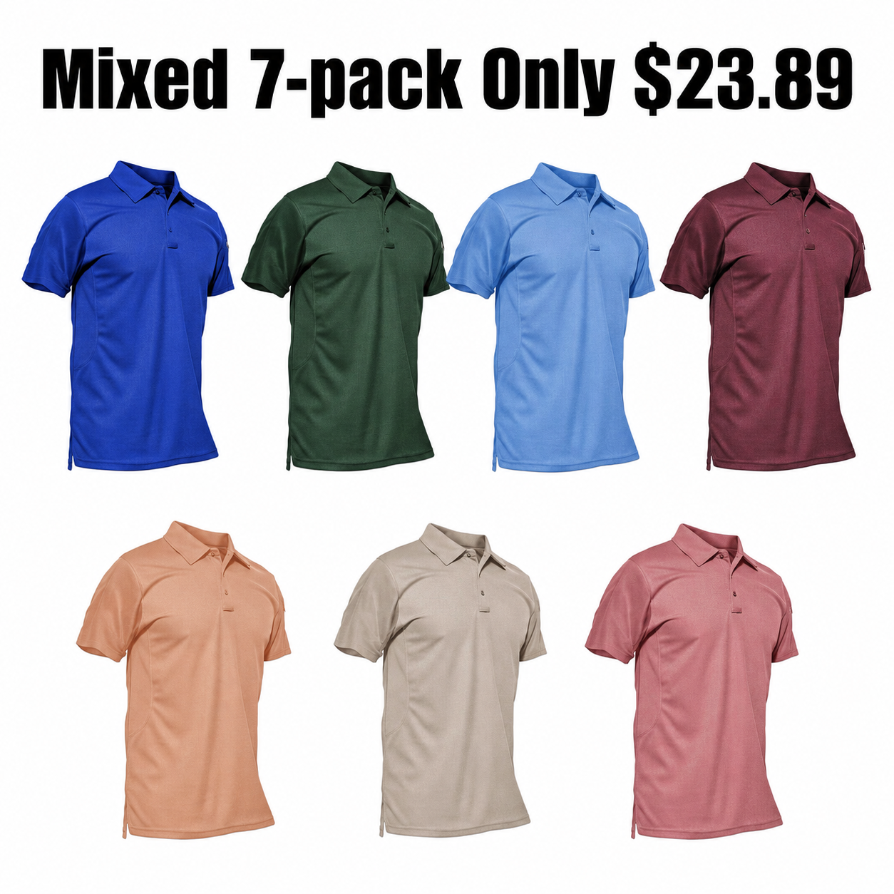 Men's Quick-Dry Tactical Performance Polo Shirts 7-Pack & 14-Pack Set - Short Sleeve Outdoor Work Shirts