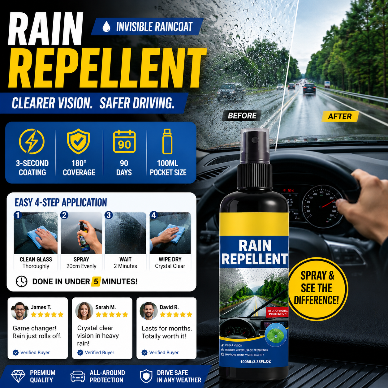 🚗Kristalheldere regenafstotende spray voor de voorruit