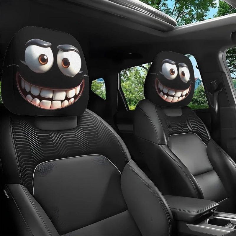 😆 Funny Cartoon Car Headrest Covers – 2PCS Universal Fit 🚗