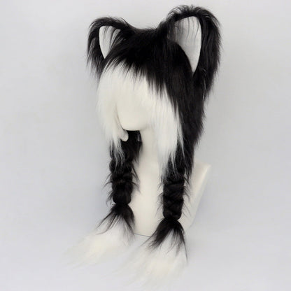 Plush Cat Ear Winter Hat with Braided Pigtails