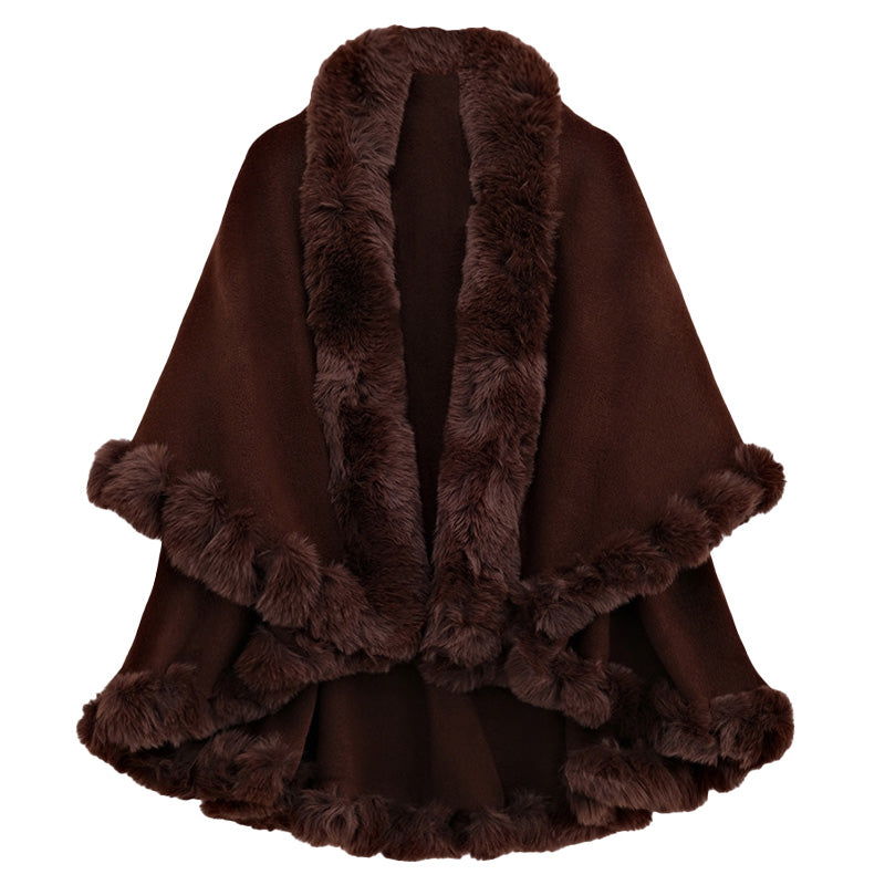 Women's Double-Layer Knit Shawl with Plush Trim
