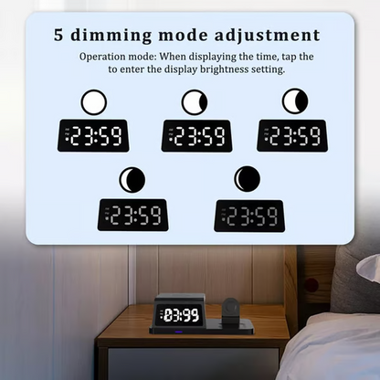 4-in-1 Snel Draadloos Oplaadstation met Klok