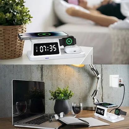 4-in-1 Snel Draadloos Oplaadstation met Klok