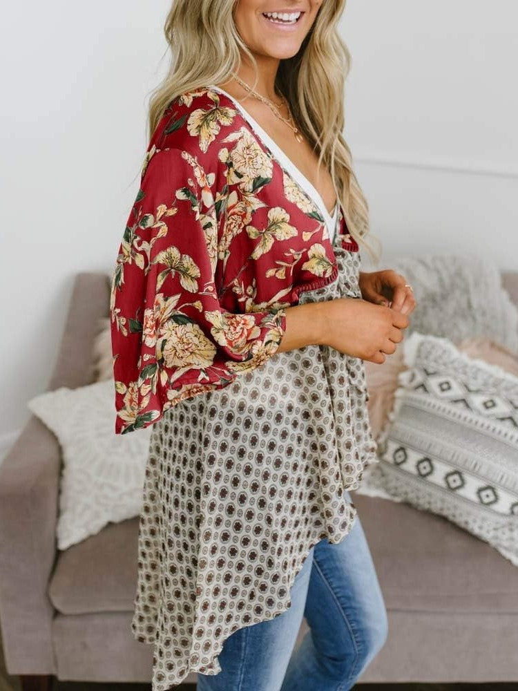 🔥Summer Hot Sale-50% Off!!✨Women's Floral Kimono Ruffle Sleeve Tie Cardigans Flowy Boho Loose Cover Ups