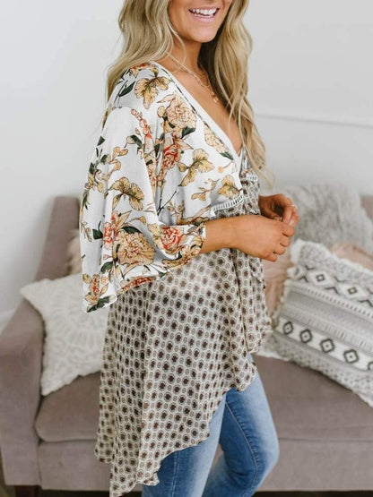 🔥Summer Hot Sale-50% Off!!✨Women's Floral Kimono Ruffle Sleeve Tie Cardigans Flowy Boho Loose Cover Ups