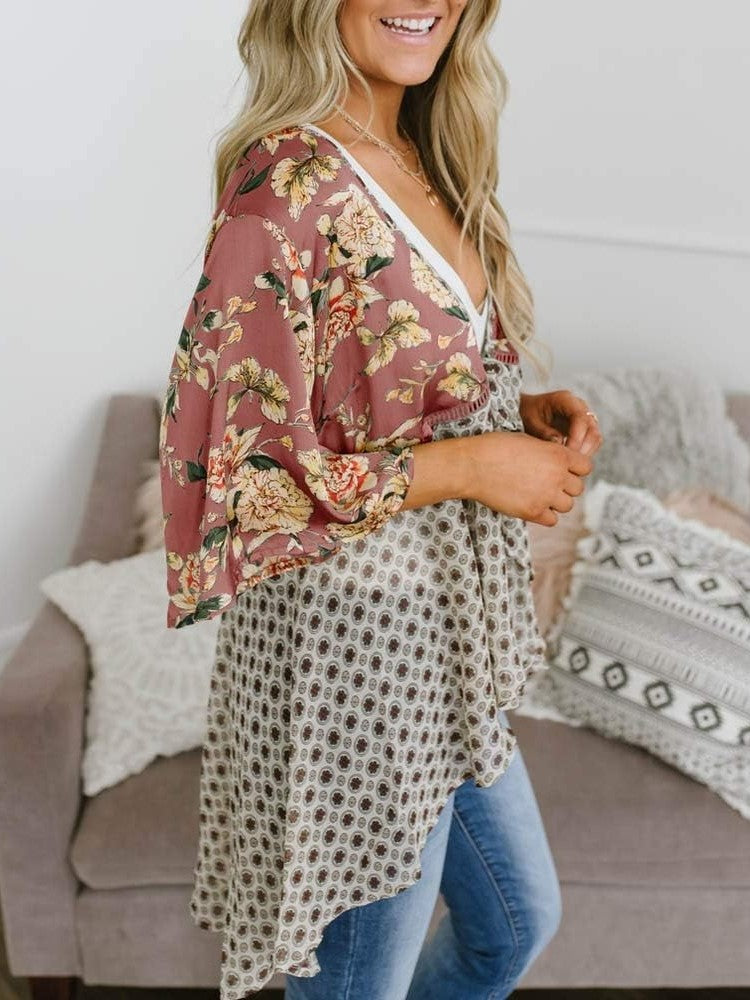 🔥Summer Hot Sale-50% Off!!✨Women's Floral Kimono Ruffle Sleeve Tie Cardigans Flowy Boho Loose Cover Ups