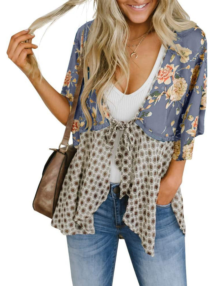🔥Summer Hot Sale-50% Off!!✨Women's Floral Kimono Ruffle Sleeve Tie Cardigans Flowy Boho Loose Cover Ups