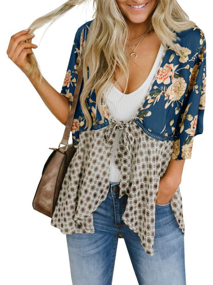 🔥Summer Hot Sale-50% Off!!✨Women's Floral Kimono Ruffle Sleeve Tie Cardigans Flowy Boho Loose Cover Ups