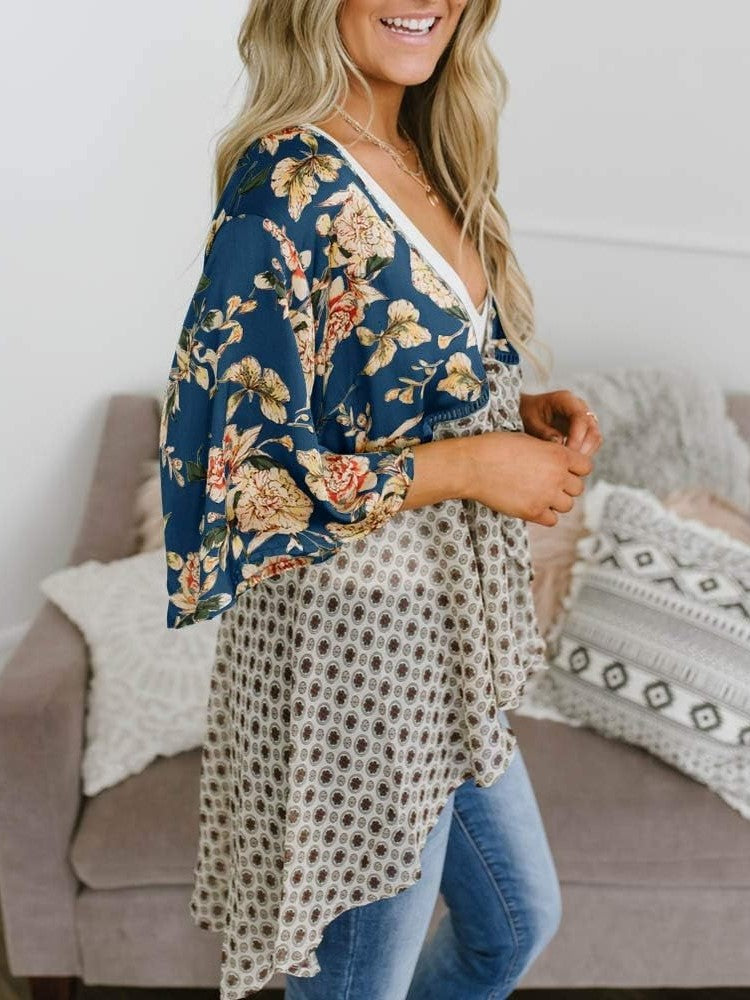 🔥Summer Hot Sale-50% Off!!✨Women's Floral Kimono Ruffle Sleeve Tie Cardigans Flowy Boho Loose Cover Ups