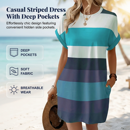 👗 LIMITED-TIME 50% OFF! ✨ Striped Midi Dress 🍀– Pockets, Loose Fit, Vacation, Casual ✨