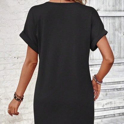 👗📢📢50% OFF !!  ⚡Buy 2 get 5%+ Free Shipping✈️ ⏰Women's Fashion V-Neck Button Dress – Timeless Solid Colors, Soft Fabric & Rolled Sleeves 🌸