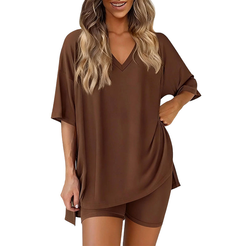 👚 50% KORTING! ✨ Lounge-set voor dames met V-hals – Losse pasvorm, kreukvrij & zijdezacht