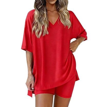 👚 50% KORTING! ✨ Lounge-set voor dames met V-hals – Losse pasvorm, kreukvrij & zijdezacht