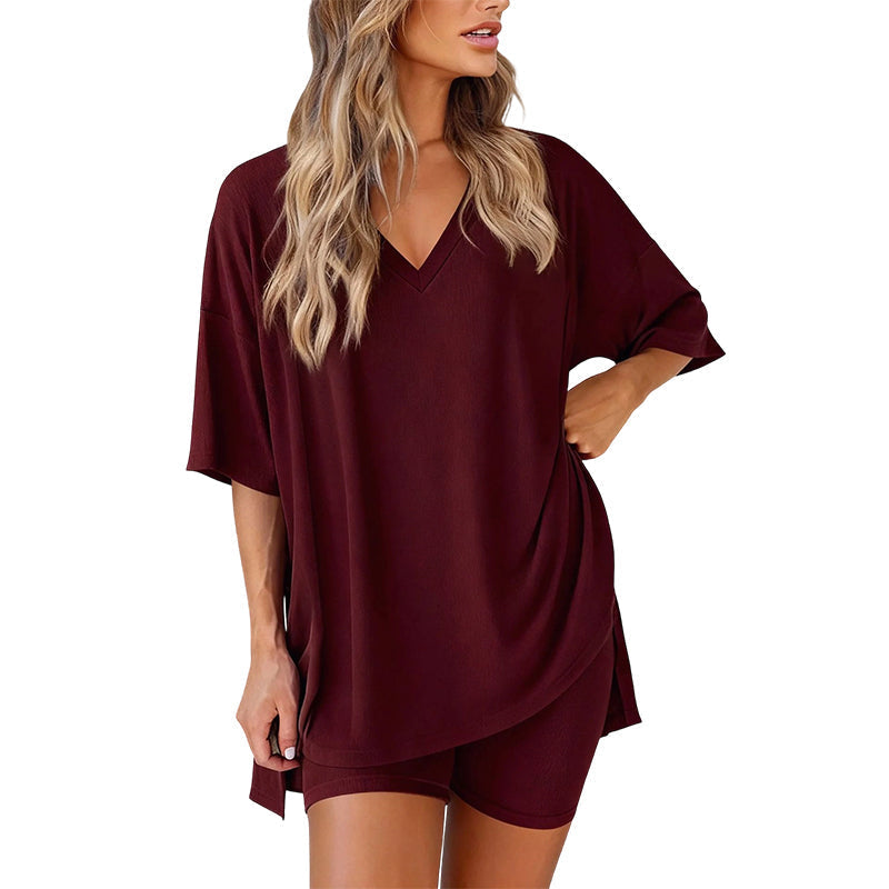 👚 50% KORTING! ✨ Lounge-set voor dames met V-hals – Losse pasvorm, kreukvrij & zijdezacht
