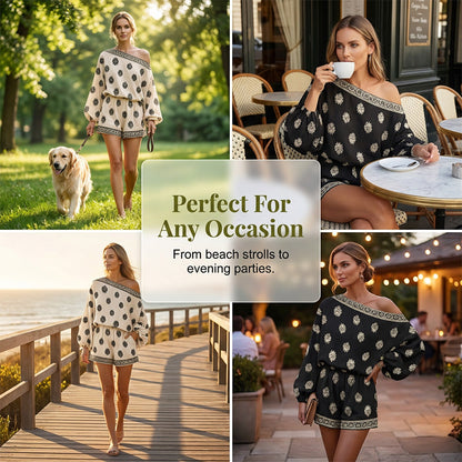 🌴58% OFF NOW!👙 Bohemian Off-Shoulder Jumpsuit Set – Vintage Print & Pockets – Relaxed Vacation Romper 📸