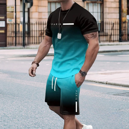 🔥LIMITED TIME 70% OFF!🔥 🏖️Summer Cool Deal: ONLY ￡15.99!!😎Men's Gradient Color T-Shirt & Shorts Set