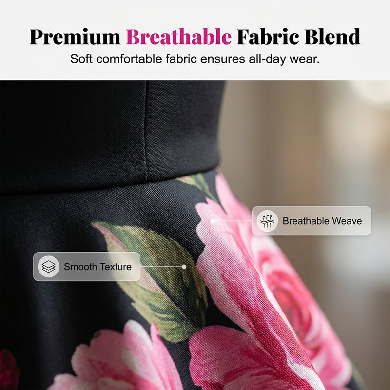 🌸Elegante, mouwloze midi-jurk in A-lijn model met bloemenprint👗❤️
