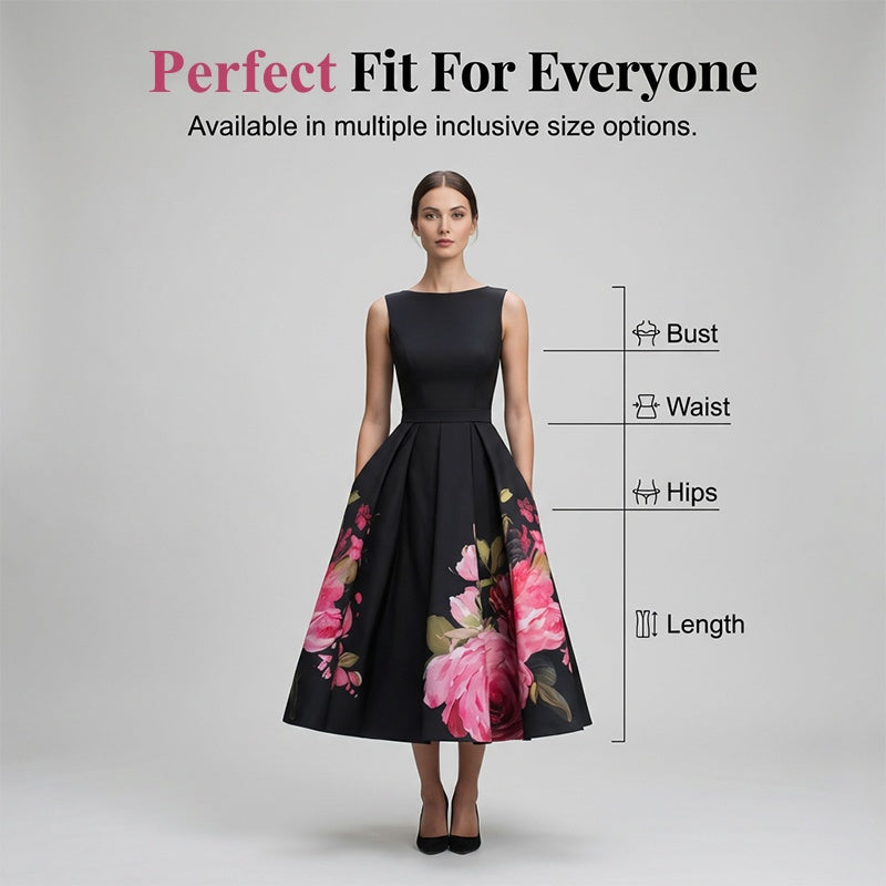 🌸Elegante, mouwloze midi-jurk in A-lijn model met bloemenprint👗❤️