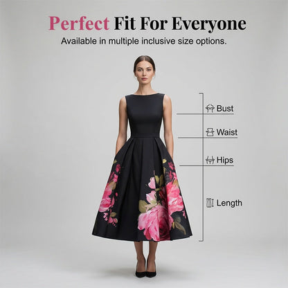 🌸Elegante, mouwloze midi-jurk in A-lijn model met bloemenprint👗❤️