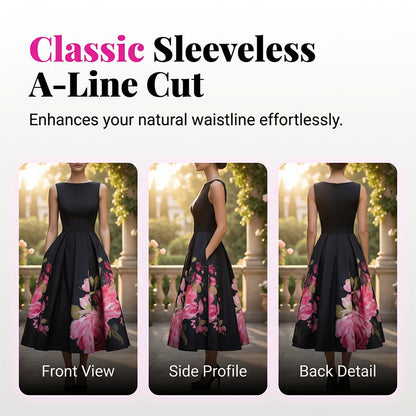 🌸Elegante, mouwloze midi-jurk in A-lijn model met bloemenprint👗❤️