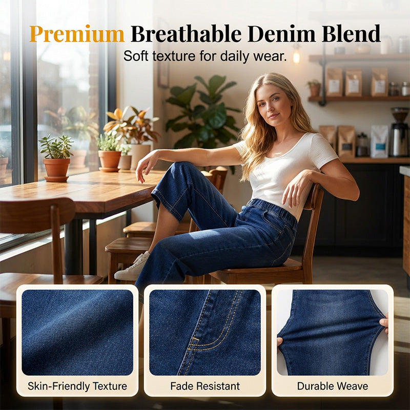 🥳SUMMER HOT SALE🥳💞50K+ SOLD!💥50% OFF! 🔥Women's Pull-On Wide-Leg Cropped Denim Jeans
