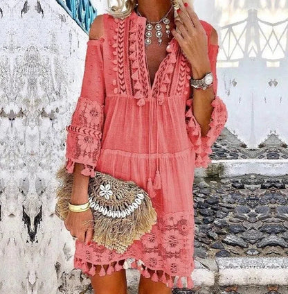 👗Women's Loose Cotton Linen Embroidered Dress🌸