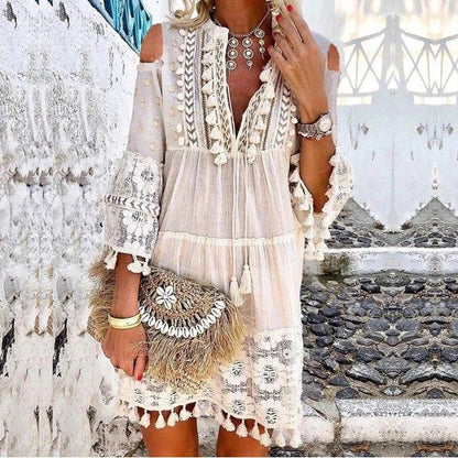 🥳SUMMER HOT SALE🥳💥50% OFF! 🔥Women's Loose Cotton Linen Embroidered Dress🌸👗