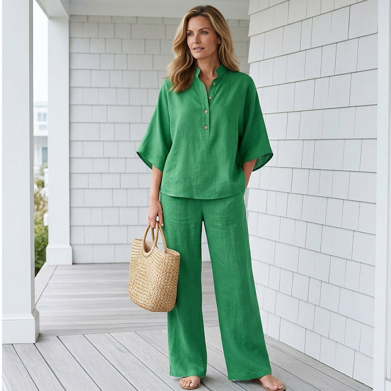 ⏰🔥LIMITED TIME 50% OFF!🔥50K+ SOLD!    Women's Stand-Up Collar Top & Wide-Leg Pants Set