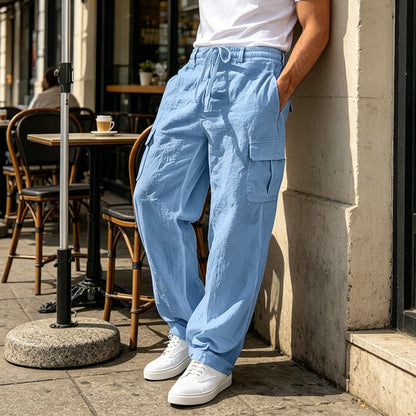 👖 50% OFF NOW! 🌿 Men's Cotton Linen Cargo Pants – Breathable, Relaxed Wide-Leg & Multi-Pocket – Drawstring Waist for Easy Fit ☀️
