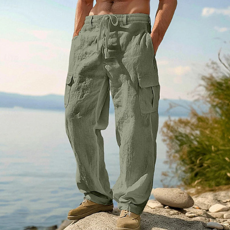 👖 50% OFF NOW! 🌿 Men's Cotton Linen Cargo Pants – Breathable, Relaxed Wide-Leg & Multi-Pocket – Drawstring Waist for Easy Fit ☀️