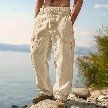 👖 50% OFF NOW! 🌿 Men's Cotton Linen Cargo Pants – Breathable, Relaxed Wide-Leg & Multi-Pocket – Drawstring Waist for Easy Fit ☀️