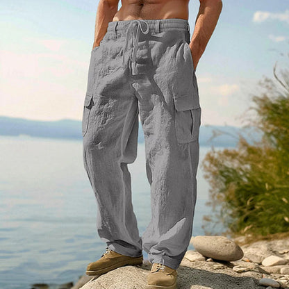 👖 50% OFF NOW! 🌿 Men's Cotton Linen Cargo Pants – Breathable, Relaxed Wide-Leg & Multi-Pocket – Drawstring Waist for Easy Fit ☀️