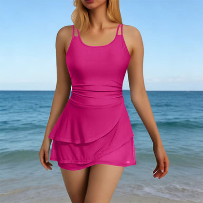 ⏰🔥40% OFF! 👙 Double Strap Ruched Skirted Swimsuit – Flattering, Comfortable & Perfect for Summer Vacations 🌊✨