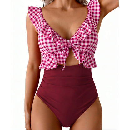 🏖️Zomeruitverkoop 50% korting🌊 Aqua Eve corrigerend badpak voor dames💃Flatterende V-hals🩱Geplooid afslankend ontwerp🌸Elegante ruches en chique uitsnijdingen 💕