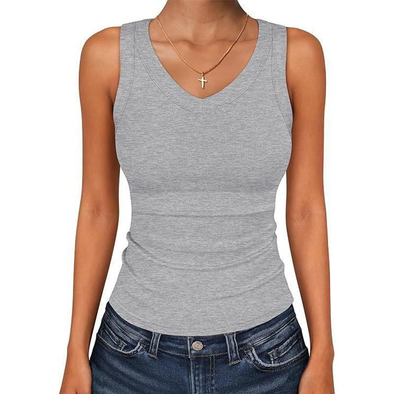 ⏰🎁Dames tanktop met V-hals en ribbels