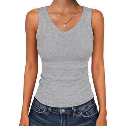 ⏰🎁Dames tanktop met V-hals en ribbels