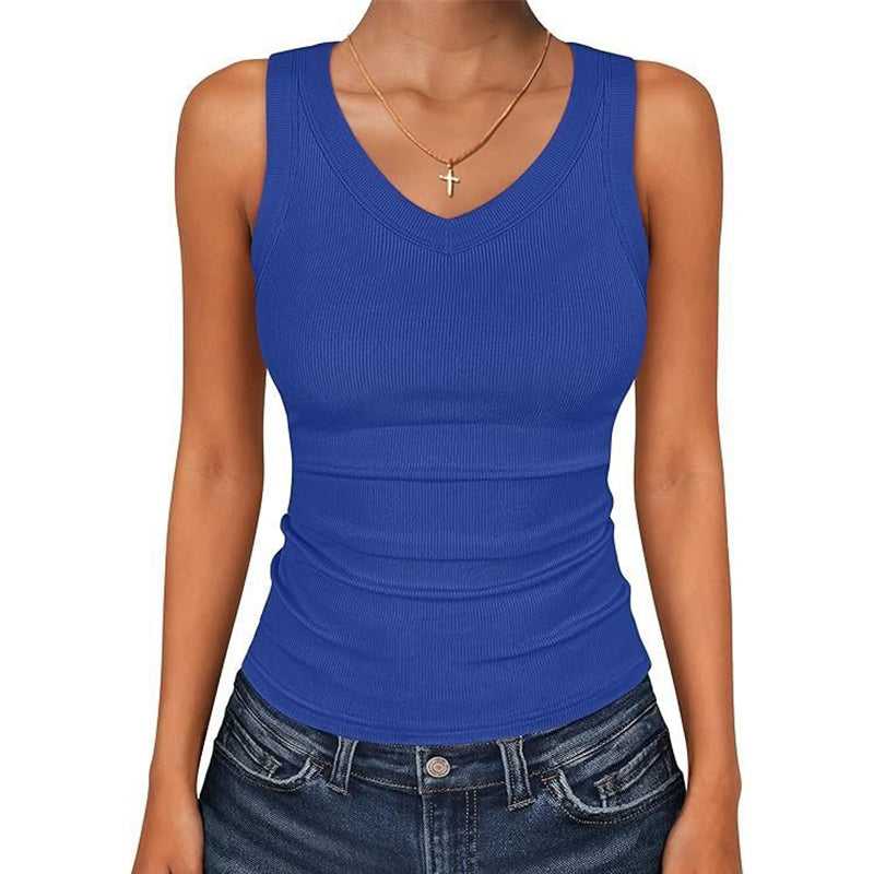 ⏰🎁Dames tanktop met V-hals en ribbels