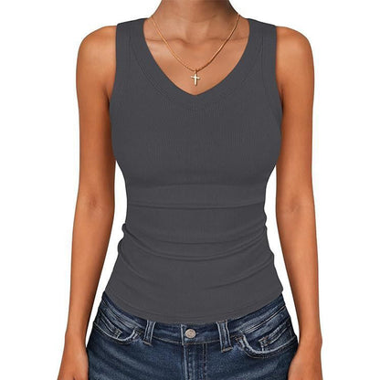 ⏰🎁Dames tanktop met V-hals en ribbels