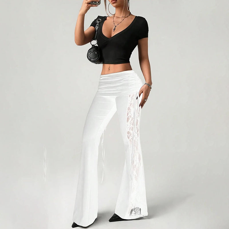 💕LIMITED TIME 50% OFF!🔥🌹👖 Women's Ruched Lace Panel Flare Pantss✨