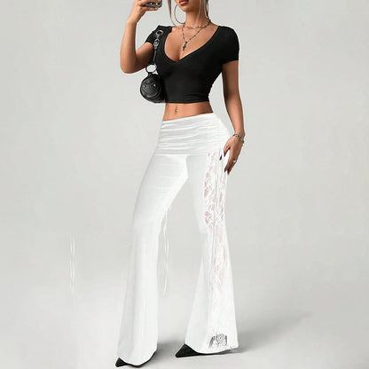 💕LIMITED TIME 50% OFF!🔥🌹👖 Women's Ruched Lace Panel Flare Pantss✨