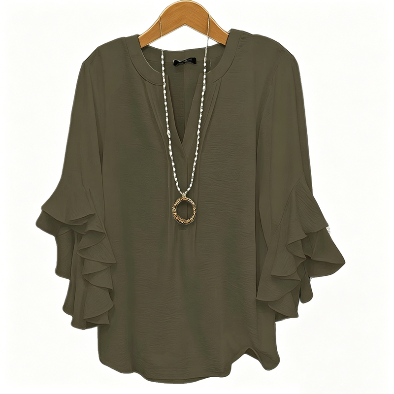 📢📢50% OFF !! ⏰ V-Neck Ruffled Sleeve Top – Flowy & lightweight – Elegant casual blouse, perfect for summer or office – feminine and breathable ✨🌿