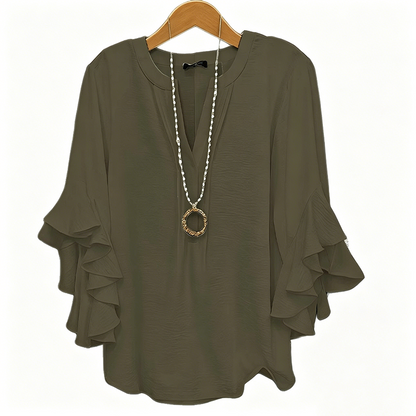 📢📢50% OFF !! ⏰ V-Neck Ruffled Sleeve Top – Flowy & lightweight – Elegant casual blouse, perfect for summer or office – feminine and breathable ✨🌿